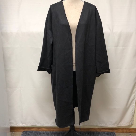 Gilmour Long Faux Suede Relaxed Blazer with Pockets - Picture 2 of 8